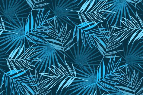 Blue Tropical Seamless Pattern With Palm Leaves Vector Art At