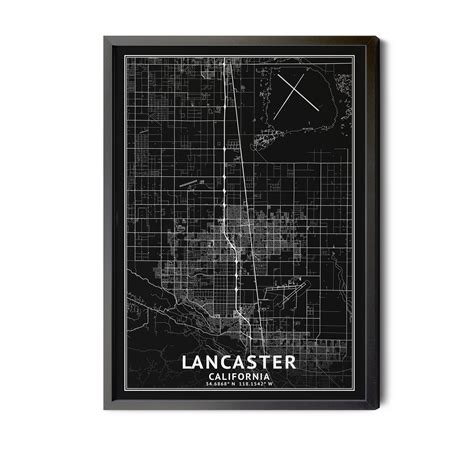 Lancaster California Map, Black and White, Inverted, Coordinates, Map ...