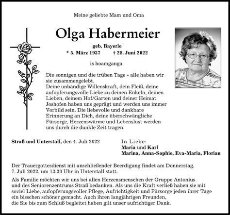 Traueranzeigen von Olga Habermeier Allgäuer Zeitung