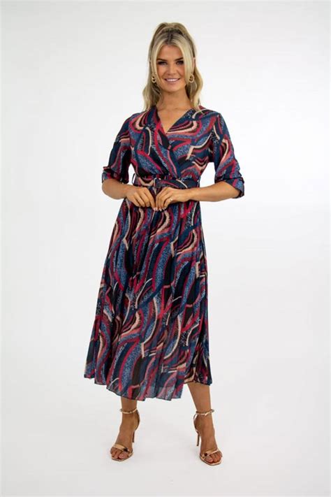 Kate Pippa Midi Dress Blue Mix Clothing From Berlin Clothing Ltd UK