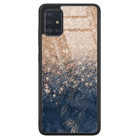 Casimoda Samsung Galaxy A71 Glazen Hardcase Marmer Blauw Rosegoud