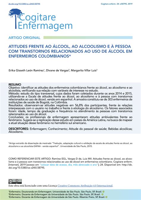 PDF ATTITUDES OF COLOMBIAN NURSES TOWARDS ALCOHOL ALCOHOLISM AND