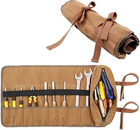 Pockets Tool Roll Up Organizer Bag Heavy Duty Oz Waxed Canvas