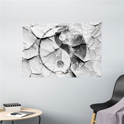 Ying Yang Decor Tapestry, Grunge Cracked Yin Yang Wall Graphic Art ...