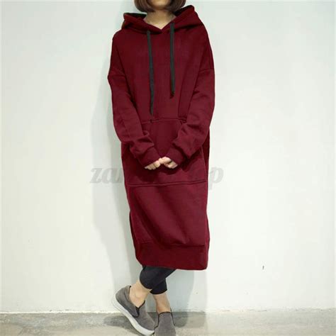 Zanzea Women Hooded Pullover Hoodies Tops Sweatshirt Fleece Long Dress Plus Size Ebay