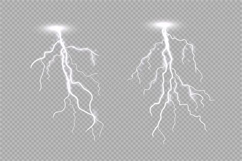 Realistic Lighting Thunderstorm Isolated On Light Transparent