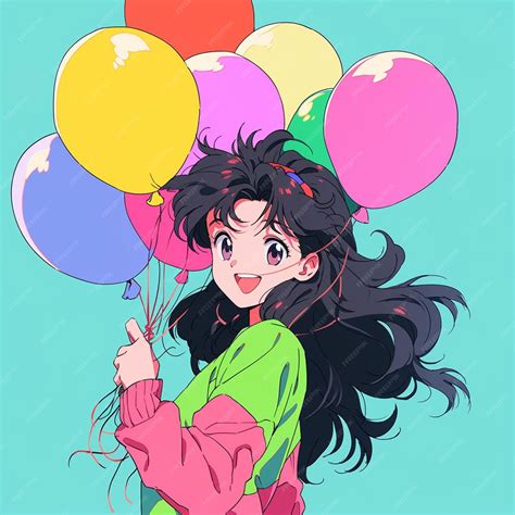 Premium Photo | Anime girl with balloons in her hand generative ai