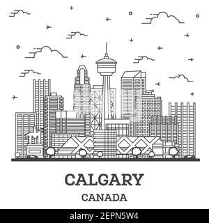 Outline Calgary Canada City Skyline With Modern Buildings Isolated On