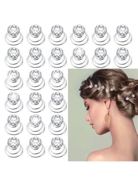 24 Pieces Rhinestone Hair Spiral Clips Twists Coils Hair Clips