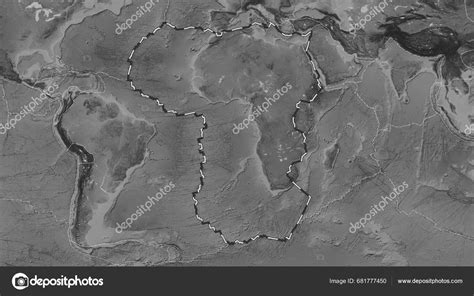 Area African Tectonic Plate Marked Dashed Line Grayscale Elevation Map ...