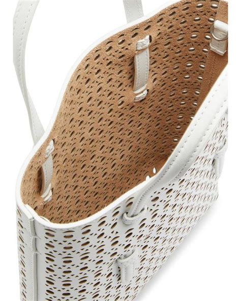 Ala A Ala A Mina Laser Cut Leather Tote In White Lyst