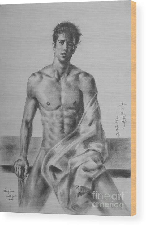 Original Drawing Sketch Charcoal Chalk Male Nude Gay Man Art Sitting