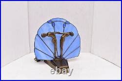 VTG Art Deco Nouveau Dancers Fan Lamp Nude STAINED GLASS Shade Figural Light Vintage Table Lamp