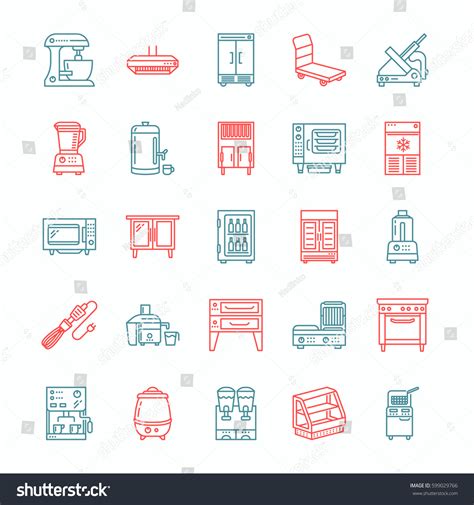 Restaurant Professional Equipment Line Icons Kitchen Stock Vector