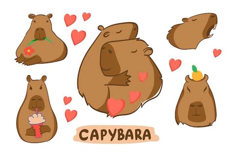 Conjunto De Adhesivos De Vector Capybara Emociones Personaje Vector