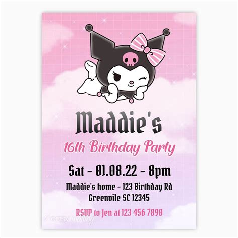 Kuromi Birthday Invitation Easy Inviting