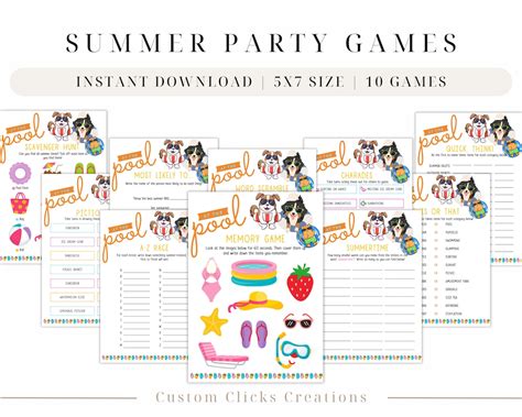 Summer Pool Party Games Bundle, Printable Pool Party Activities Set ...