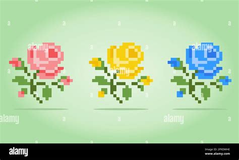 8 bits píxeles de rosas Flores para patrones de punto de cruz en