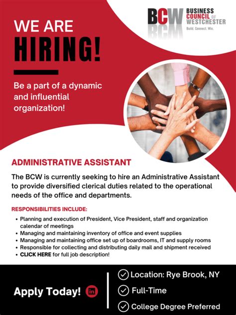 The Bcw Is Now Hiring Position Available As Administrative Assistant Business Council Of