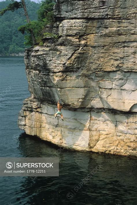 Female Deep Water Soloing At Summersville Lake West Virginia Superstock