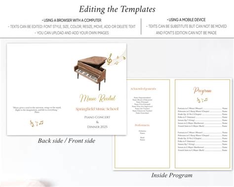 Music Recital Program Editable Template Grand Piano Watercolor Music