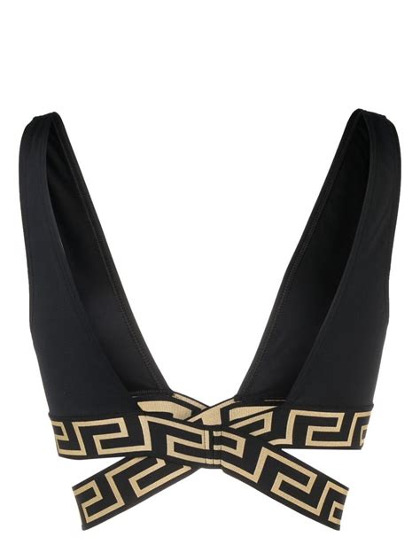 Versace Greca Border Triangle Bikini Top Black FARFETCH