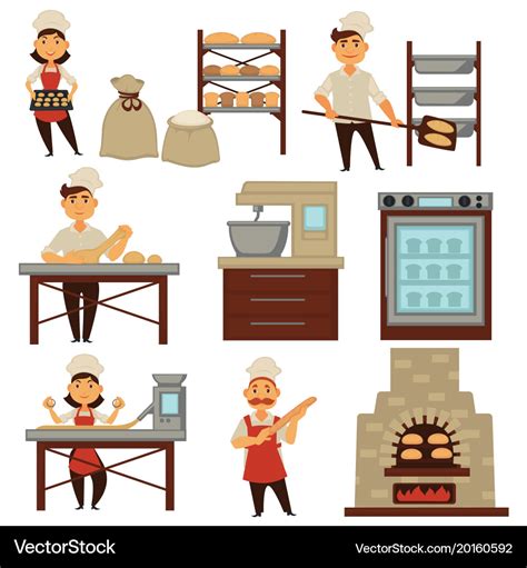 Baker In Bakery Shop Baking Bread Process Vector Image