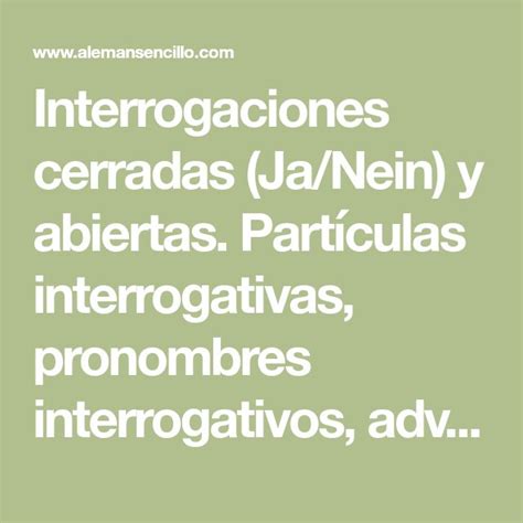 Interrogaciones cerradas Ja Nein y abiertas Partículas