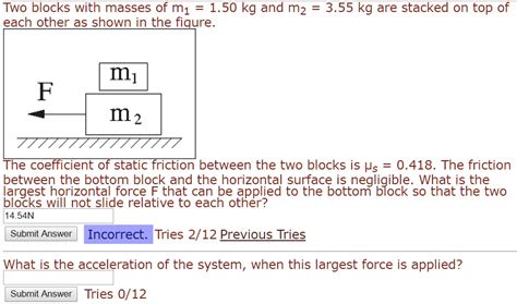 solved  blocks  masses    kg    kg