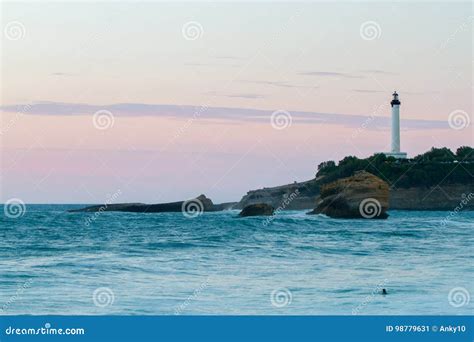 Biarritz France Lighthouse At Night Editorial Photo Image Of Color