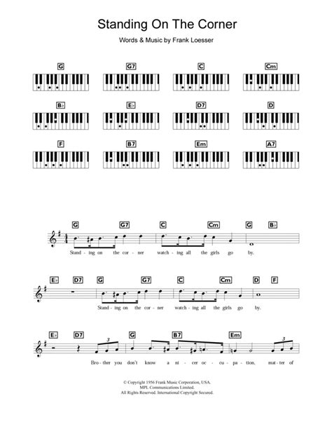 Standing On The Corner By Frank Loesser Piano Solo Digital Sheet