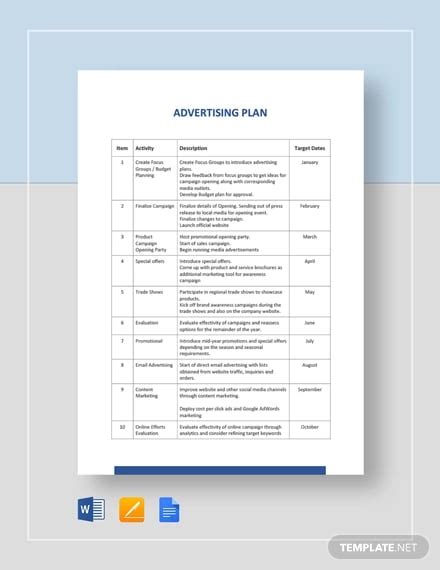 Advertising Plan Template 9 Free Word Excel Pdf Document Downloads