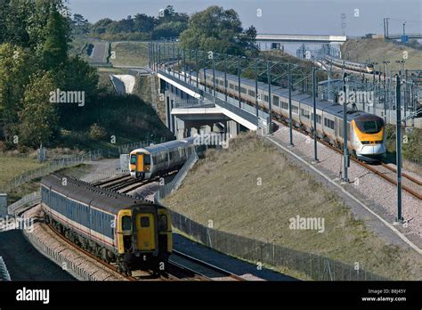 Eurostar High Speed Trains Arrive And Depart On The Channel Tunnel Rail