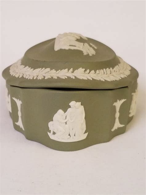 Wedgwood Sage Green Jasperware Lidded Trinket Box Gem