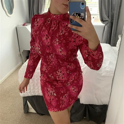 Michelle Keegan Own Label Pink High Neck Print... - Depop
