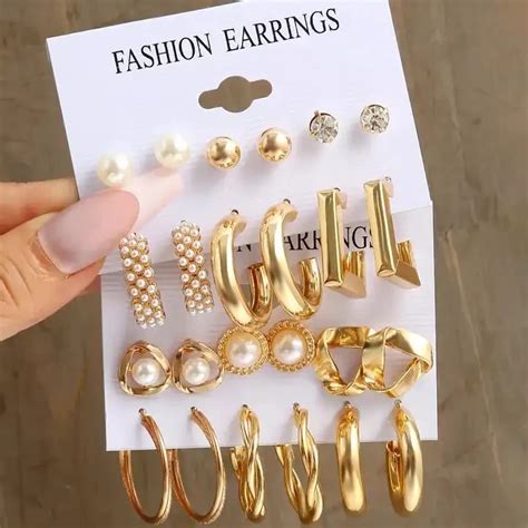 Customize Trendy Gold Metal Earring Women Fashion Geometric Pearl