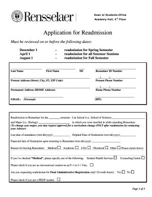 Fillable Online Rpi Readmission Application Doc Fax Email Print Pdffiller