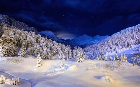 Beautiful winter night on the top of the mountain