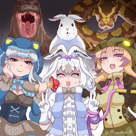 Safebooru 3girls African Rock Python Kemono Friends Animal Animal