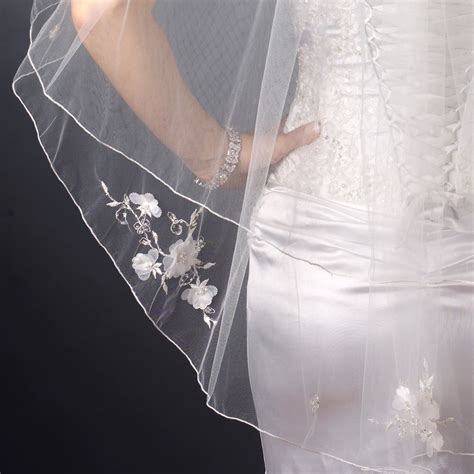 Sheer Organza Floral Fingertip Veil Elegant Bridal Hair Accessories