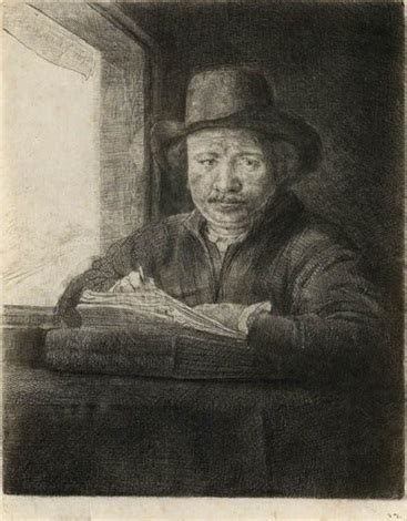 Self Portrait Drawing At A Window By Rembrandt Van Rijn On Artnet