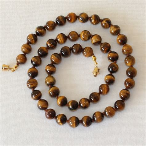 Tiger Eye Necklace Mm Hand Knotted Brown Tigers Eye Tiger S Eye