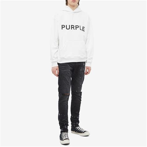 Purple Brand Mens Logo Popover Hoody In White Purple Brand