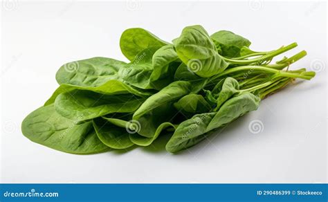 Realistic Photography Of Fresh Spinach On White Background Stock