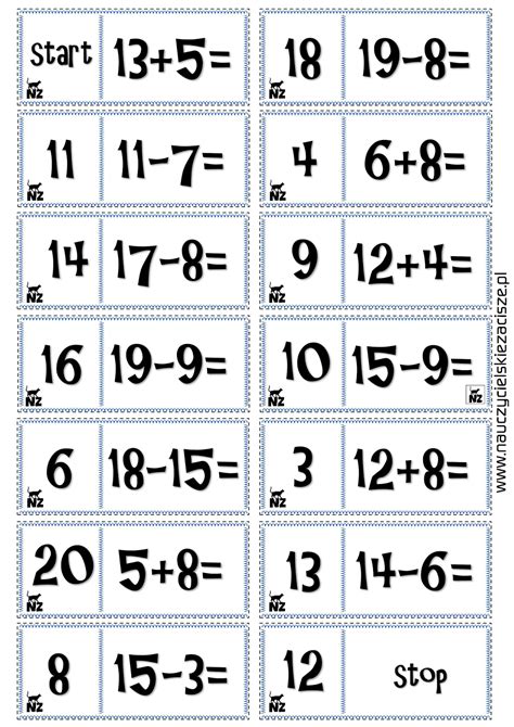 Nauczycielskie Zacisze Gry Matematyczne Dodawanie I Odejmowanie W