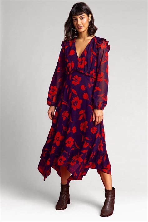 Roman Floral Print Chiffon Midi Dress • Prices