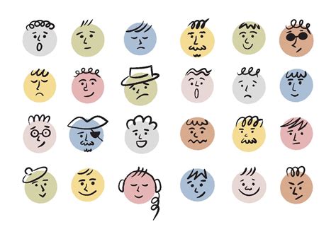 Round simple faces with various emotions. Cartoon style. Hand drawn ...