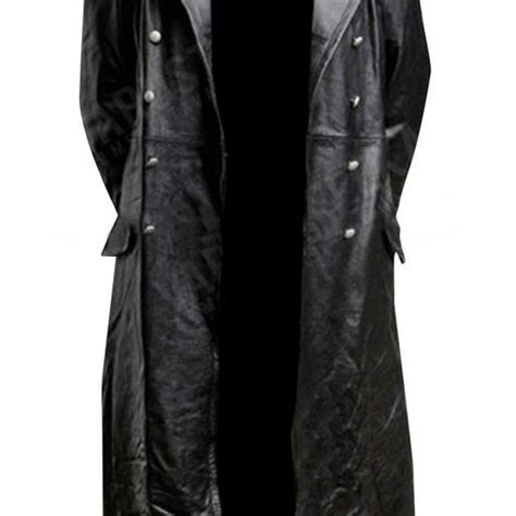 German Classic Officer Ww Military Uniform Black Leather Trench Coat