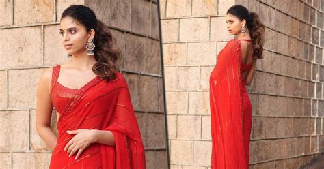 Suhana Khan Sets The Internet Soaring In A Red Manish Malhotra Saree