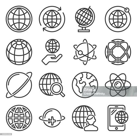 Earth Globe Icons Set On White Background Line Style Vector Stock